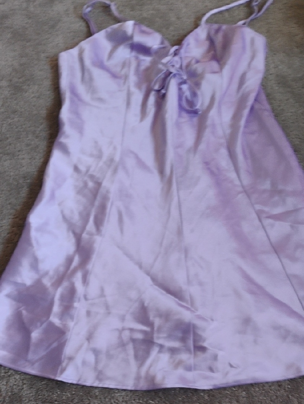 Frederick's of Hollywood Lavender Satin Chemise Babydoll - Picture 3 of 7